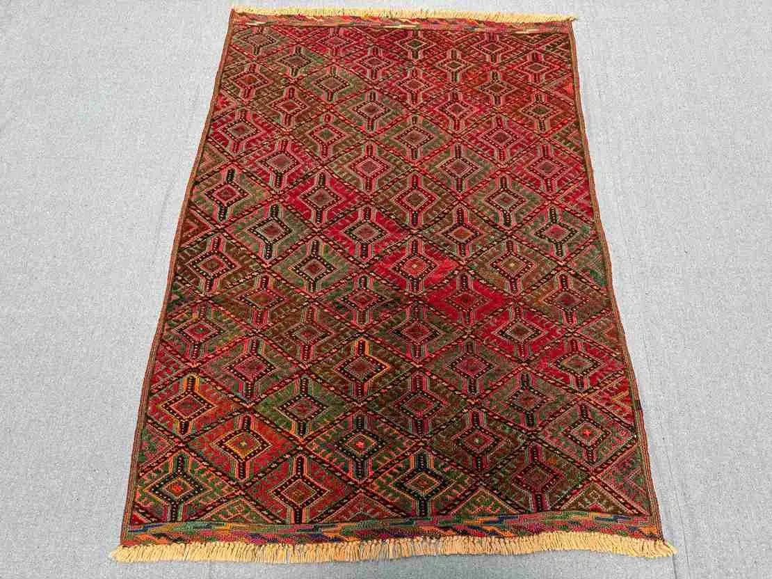 Full top view of 3.5x4.9 handmade Afghan kilim wool rug