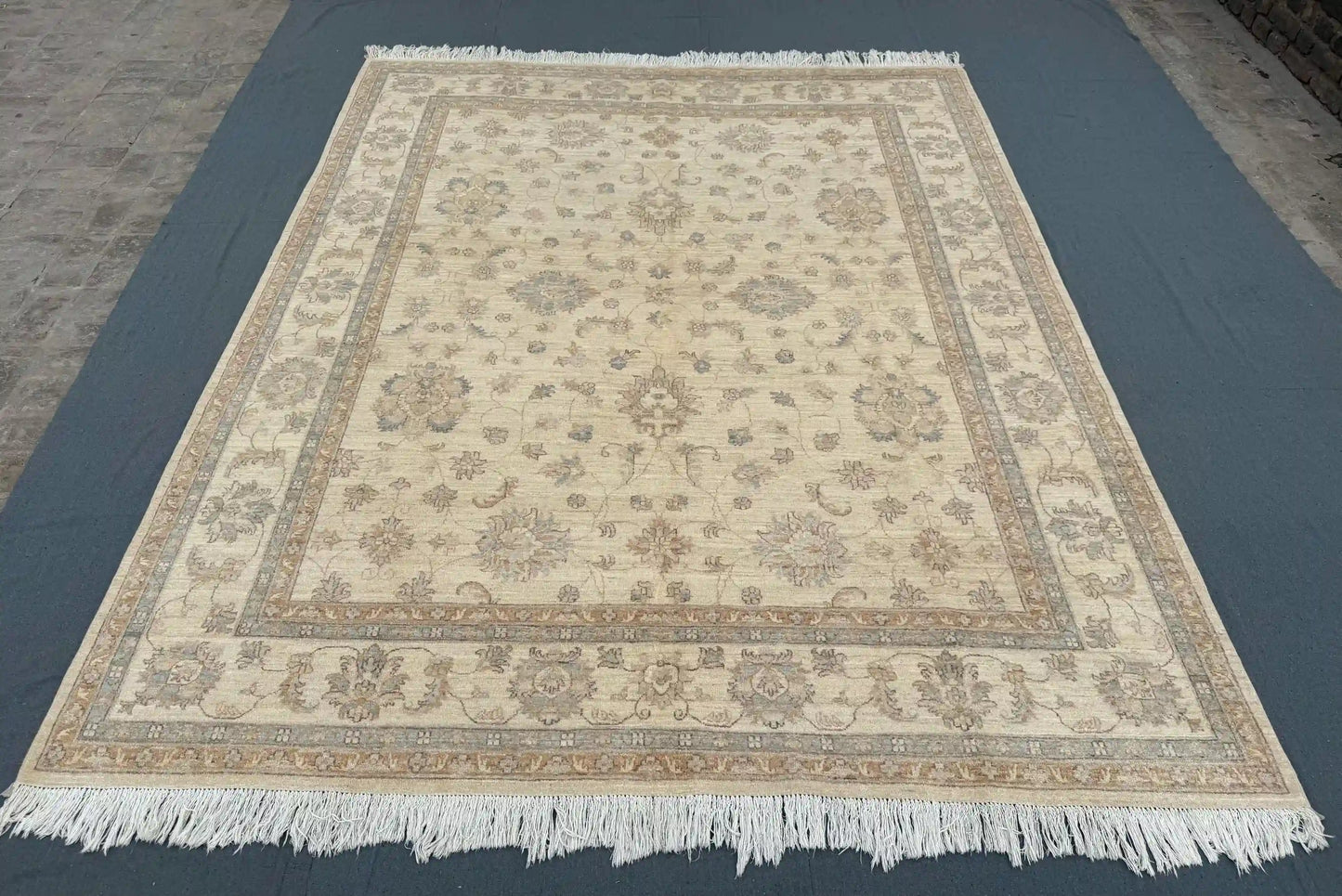 Hand-knotted wool rug adding elegance to modern room