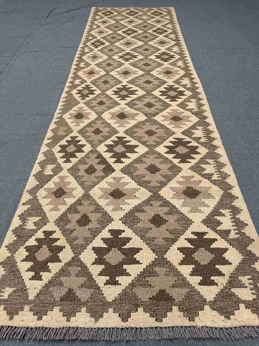 Bohemian Kilim runner rug in rustic entryway