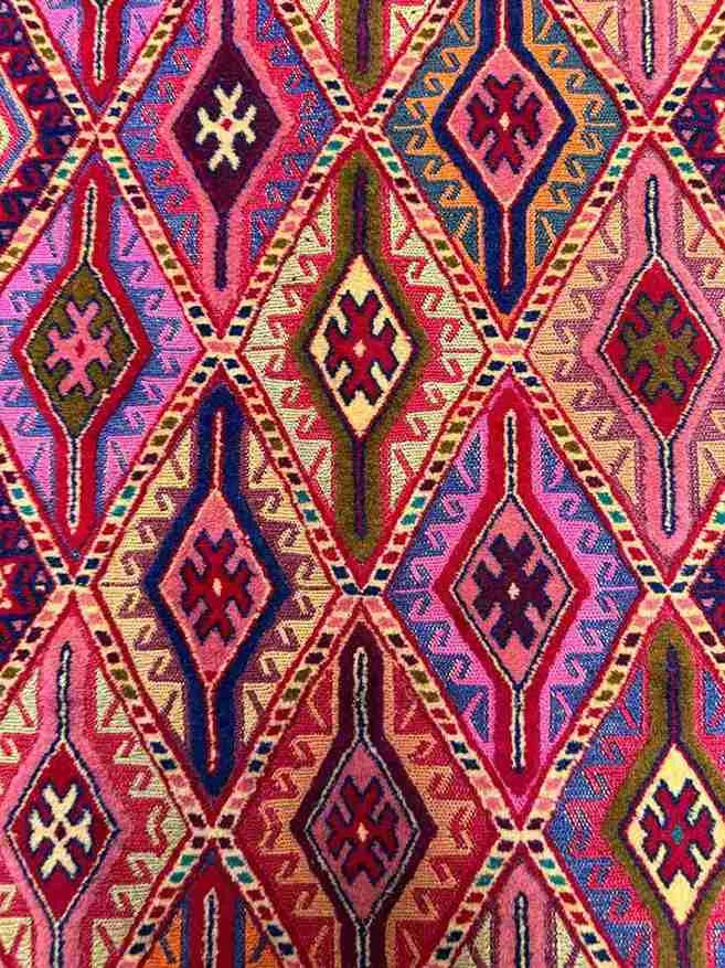 Close-up of wool flatweave design on handmade Turkish kilim runner