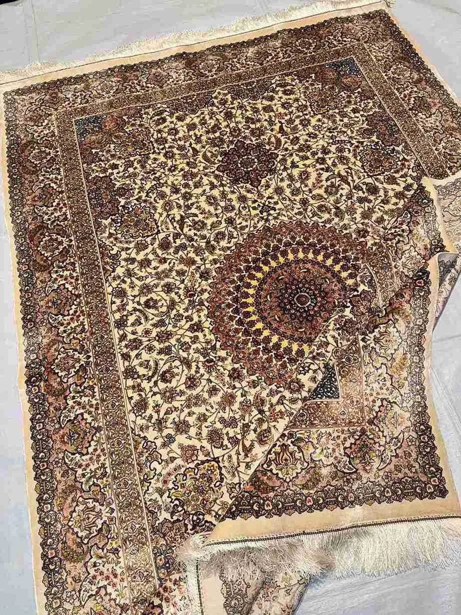 Close View of Folded Handmade Silk Rug