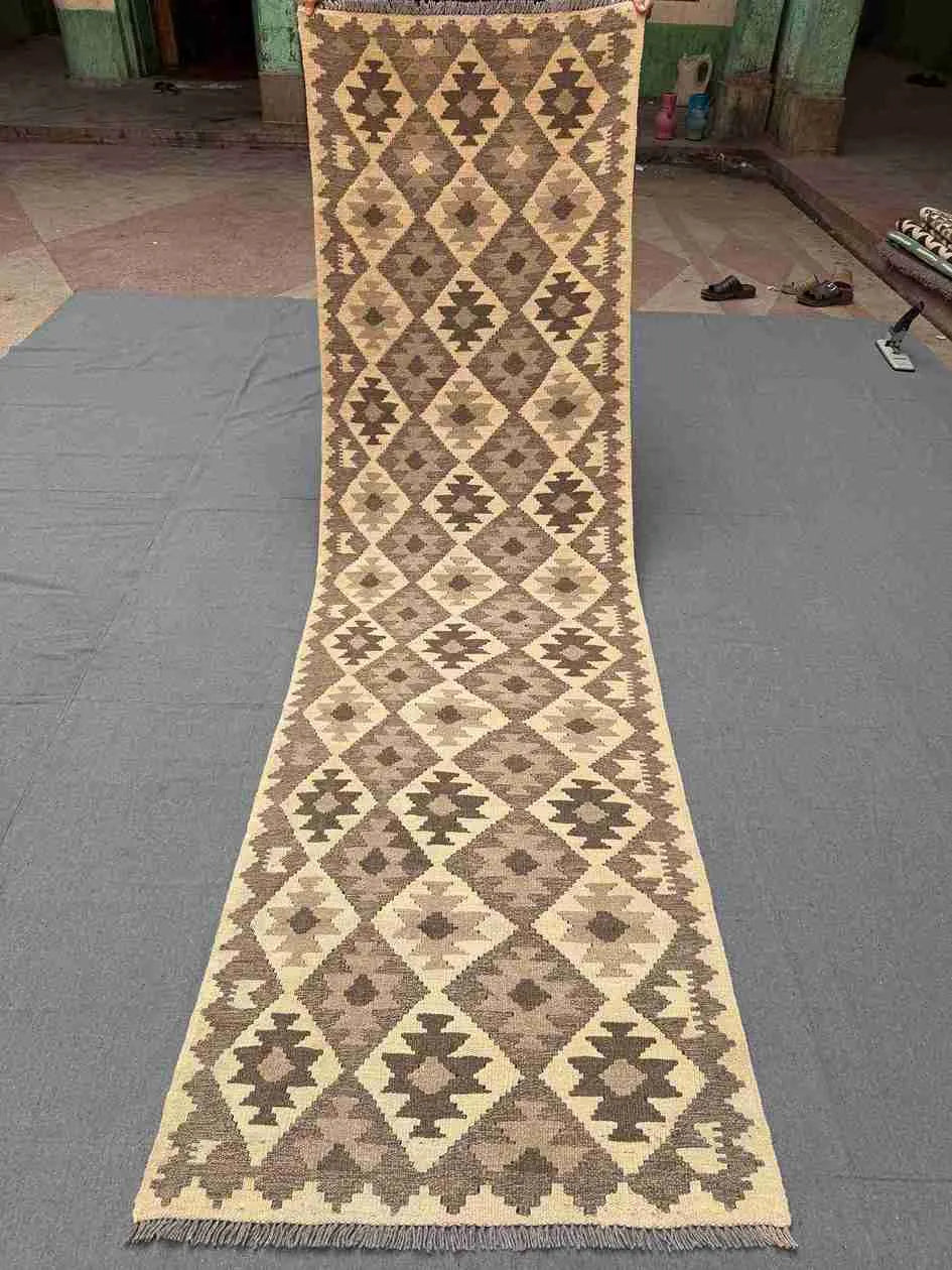 Full top-down view of handmade Turkish Kilim runner rug