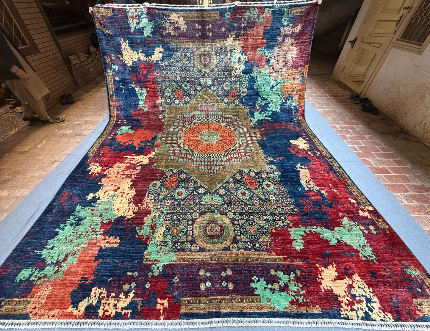 10x13 Large Handmade Wool on Silk Modern Mamluk Rug,One of Kind Modern Handmade Living room rug,Artisan Wool on Silk Mamluk Rug,10x13 Rug