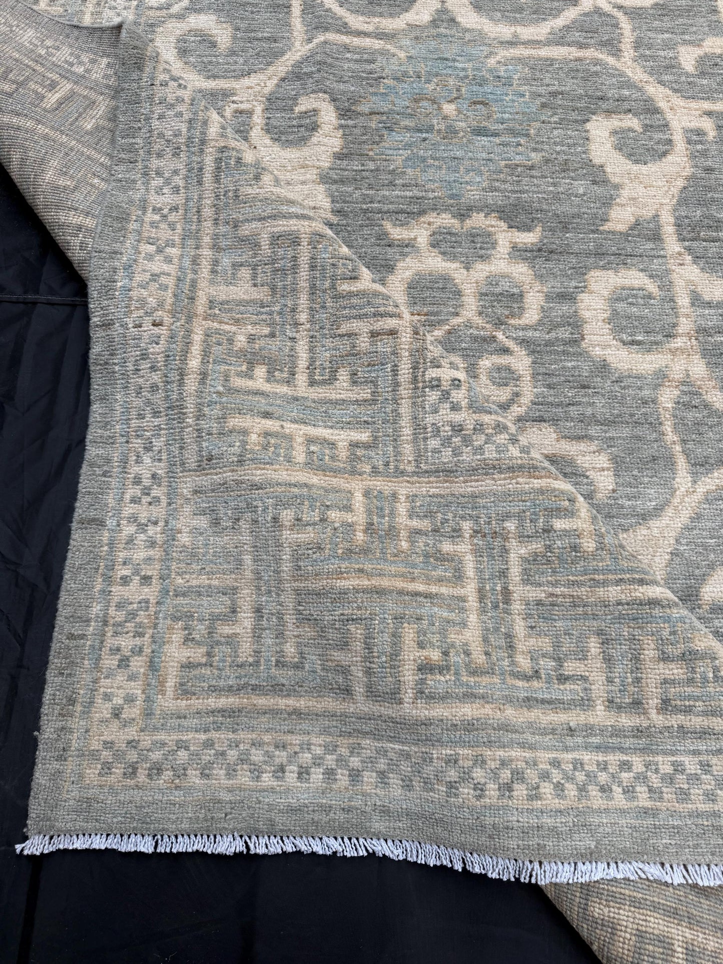 Unique Modern Handmade Blue Khotan Area Rug,Large Neutral Khotan Rug,Turkish Pastel Blue Cream Beige Living room rug,9x12 Living room rug.