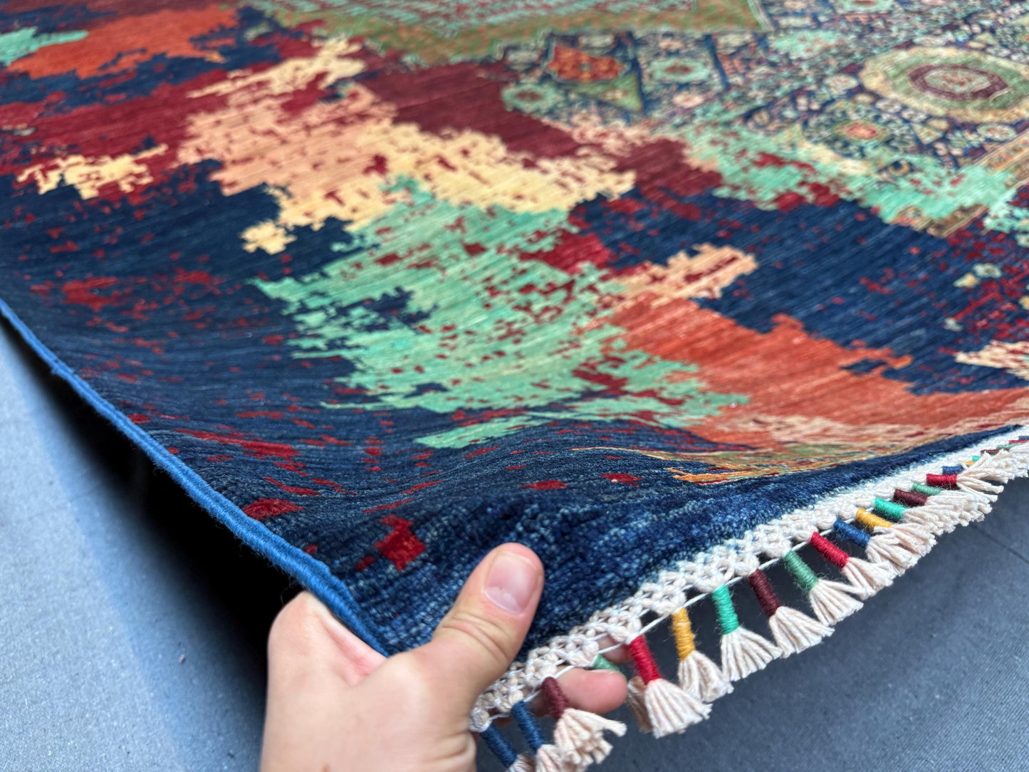 10x13 Large Handmade Wool on Silk Modern Mamluk Rug,One of Kind Modern Handmade Living room rug,Artisan Wool on Silk Mamluk Rug,10x13 Rug