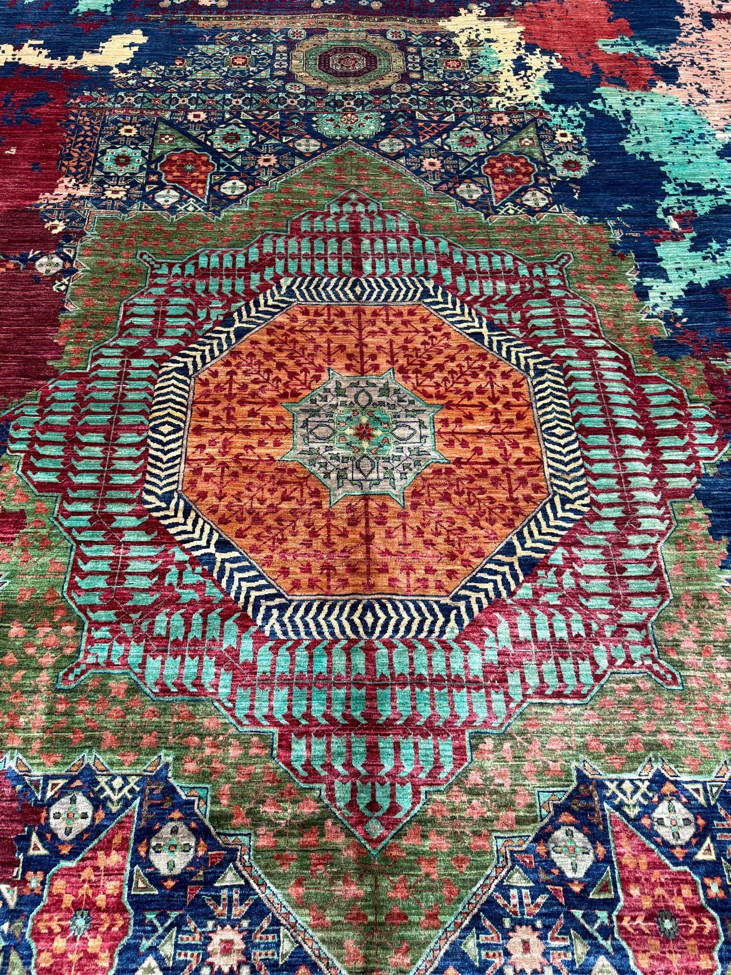 10x13 Large Handmade Wool on Silk Modern Mamluk Rug,One of Kind Modern Handmade Living room rug,Artisan Wool on Silk Mamluk Rug,10x13 Rug