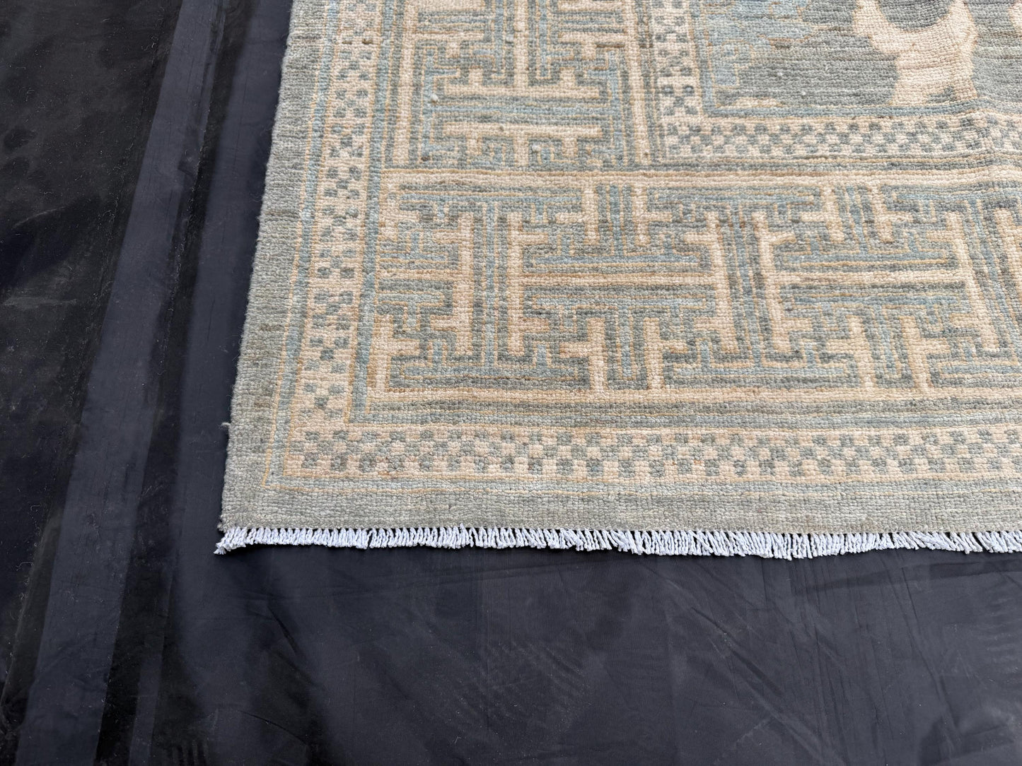 Unique Modern Handmade Blue Khotan Area Rug,Large Neutral Khotan Rug,Turkish Pastel Blue Cream Beige Living room rug,9x12 Living room rug.