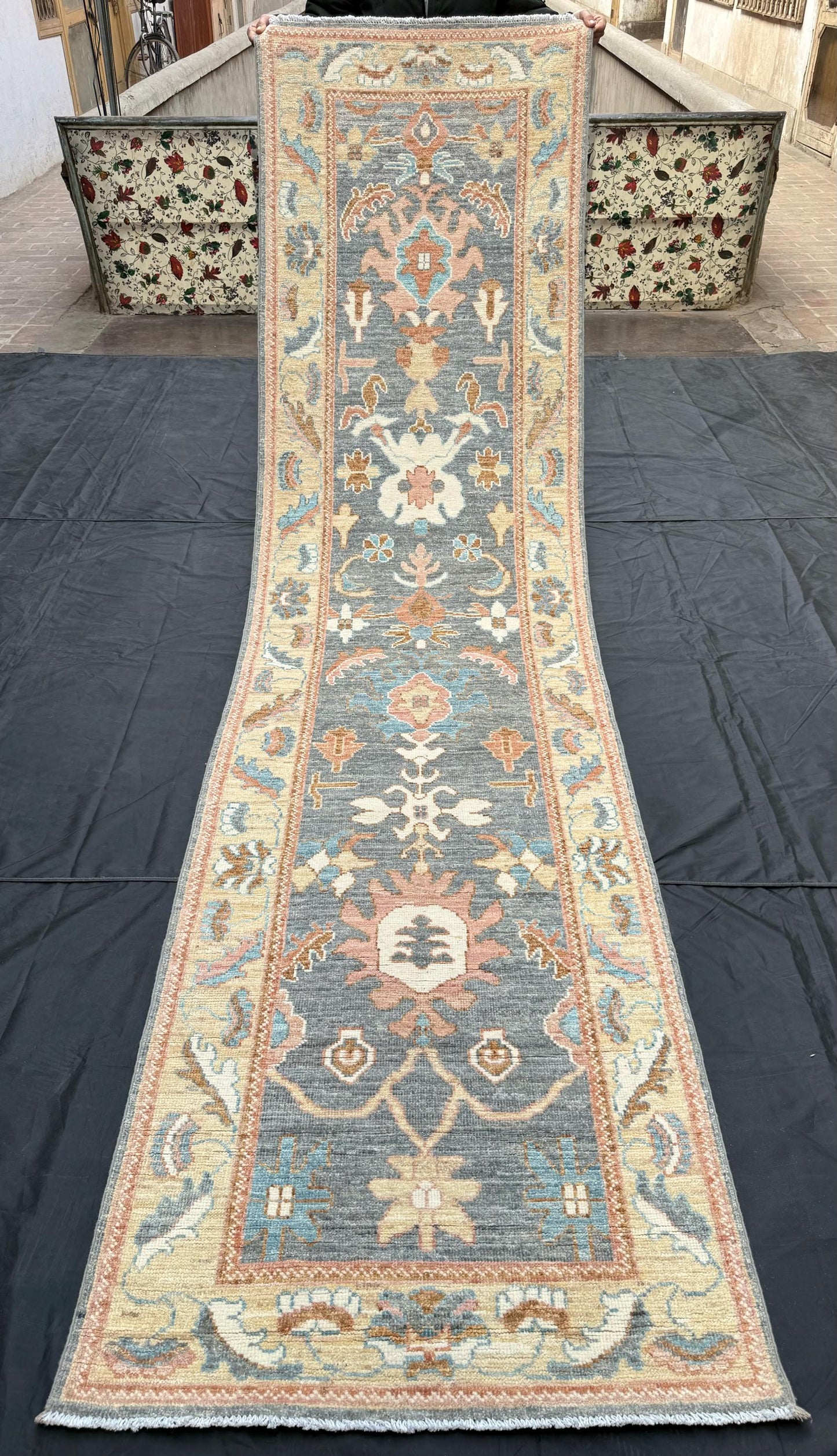 11 ft Handmade Soft Pastel Runner Rug,Neutral Tone Turkish Runner,Turkish Hallway Runner,Handmade Carpet for Hallways or Entryways.