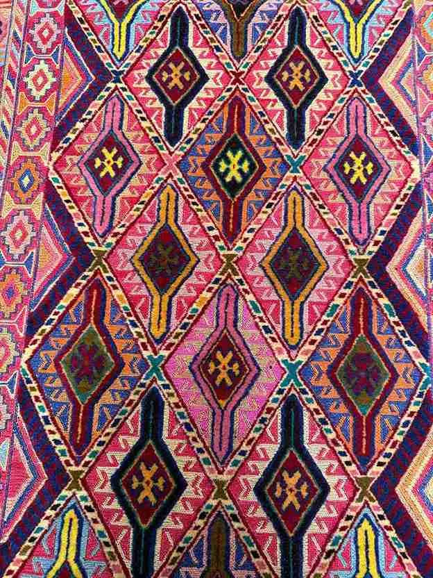 Close-up of Turkish Kilim Rug showing tribal geometric weave