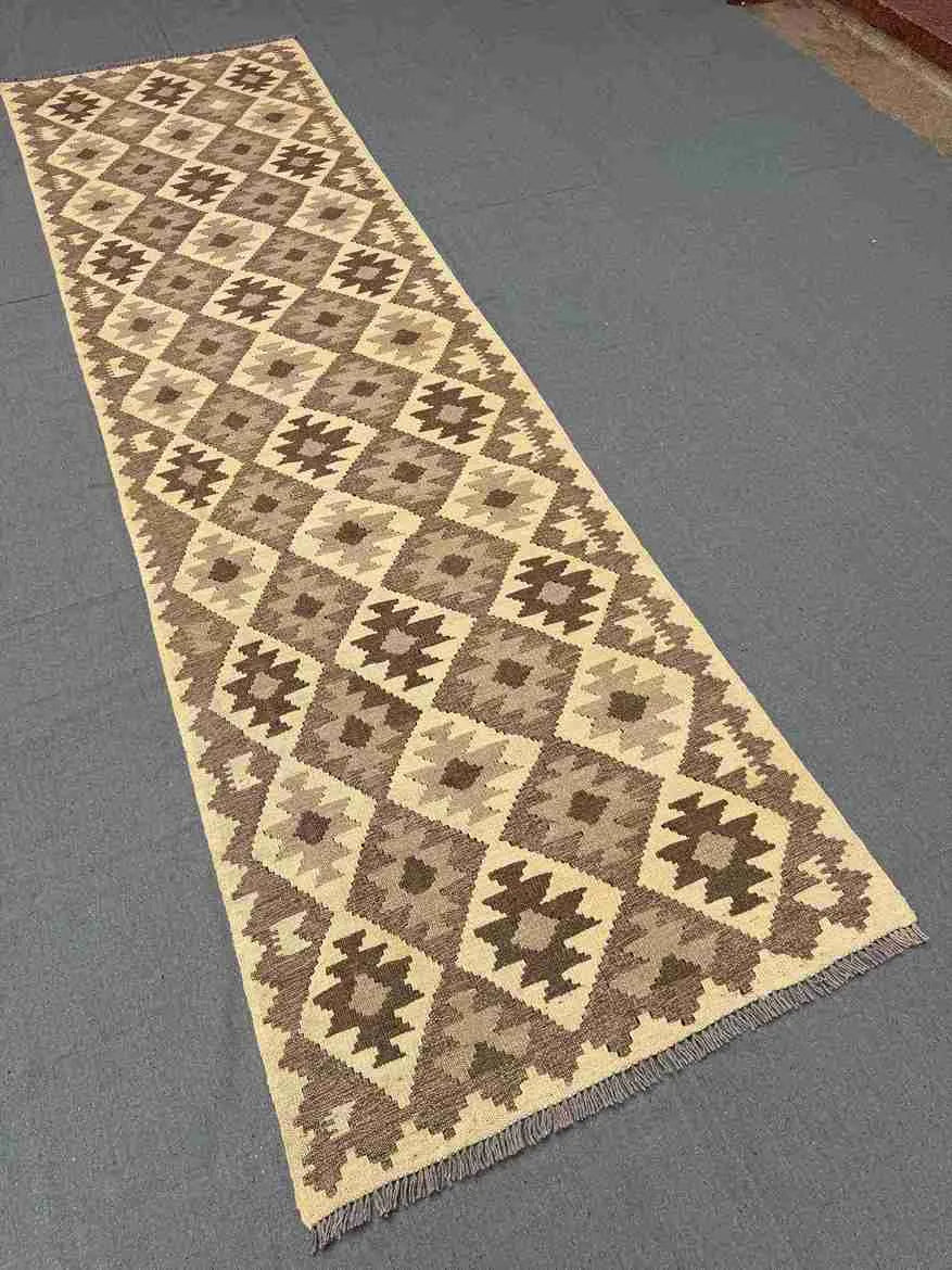Handmade Turkish Kilim runner shown as hallway decor