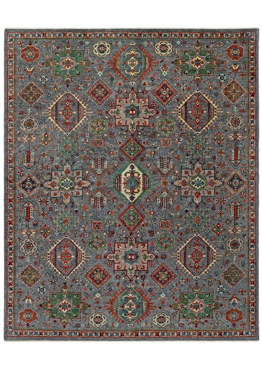 8x10 handmade Turkish rug in blue and gray tones