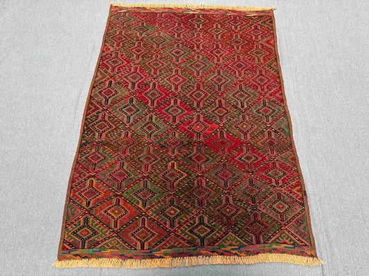 Full top view of 3.5x4.9 handmade Afghan kilim wool rug
