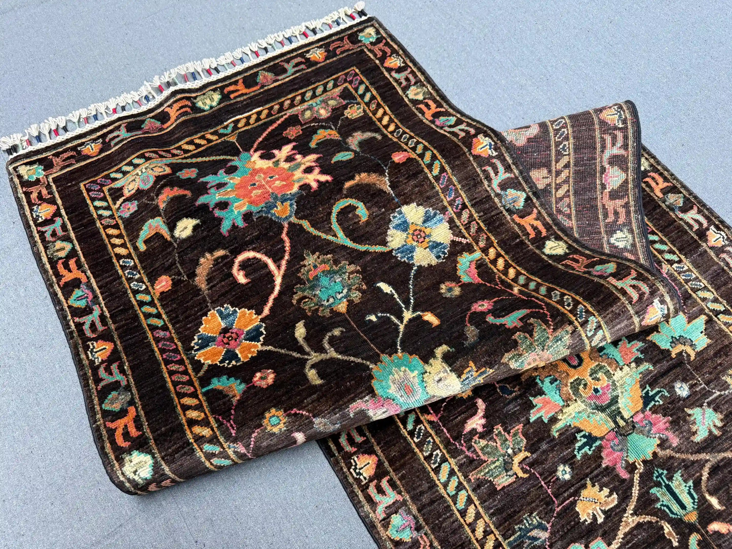 Full folded handmade Persian wool runner rug for hallway