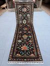 Full top-down view of Black Sultani 2.6x8.2 ft handmade wool runner rug
