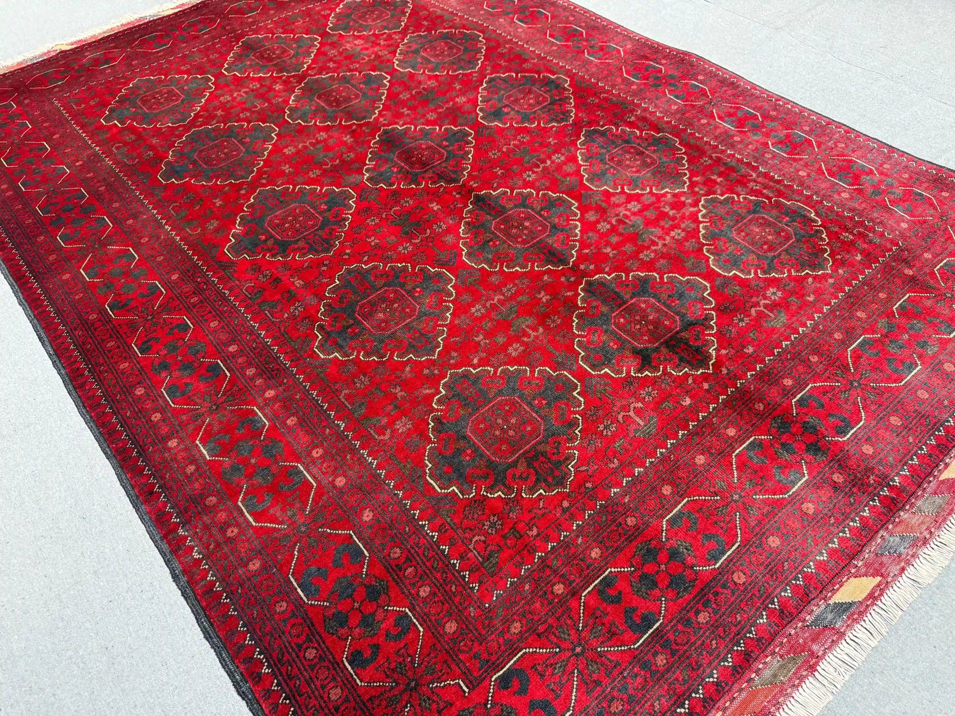 Border design close-up of vintage tribal wool rug