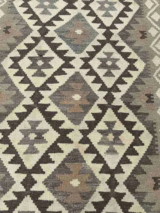 Close-up texture of handmade flatweave Kilim runner – durable wool weave.