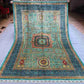 Full top-down view of 6x9 handmade vintage-inspired Mamluk rug – Turkish-Afghan wool and silk carpet
