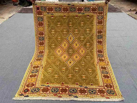 Full top-down view of 2.10x3.8 handmade Persian Afghan kilim rug