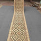 Full view of 13ft long handmade Kilim runner rug – flatweave wool in beige and brown.