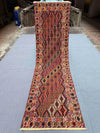 Full top-down view of 2.8x9.3 ft Turkish kilim runner – red & navy wool