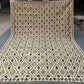 Full view of handmade Turkish Kilim rug – geometric wool flatweave in neutral earthy tones.