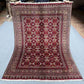 Full view of 5x7 handmade Oriental Afghan rug – red and beige wool silk