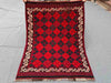 Full view of handmade vintage red Afghan Kilim rug – small wool flatweave with geometric tribal design.
