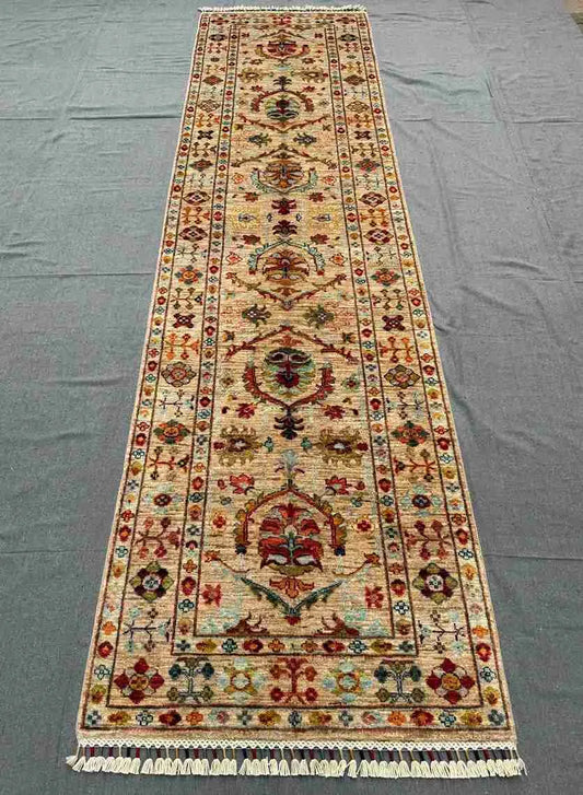 Full flat-lay view of hand-knotted 2.9x10.2 ft Sultani runner rug