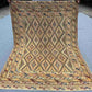 Full top view of 3.2x4.3 Turkish Afghan kilim rug with geometric tribal design in beige, blue, and red