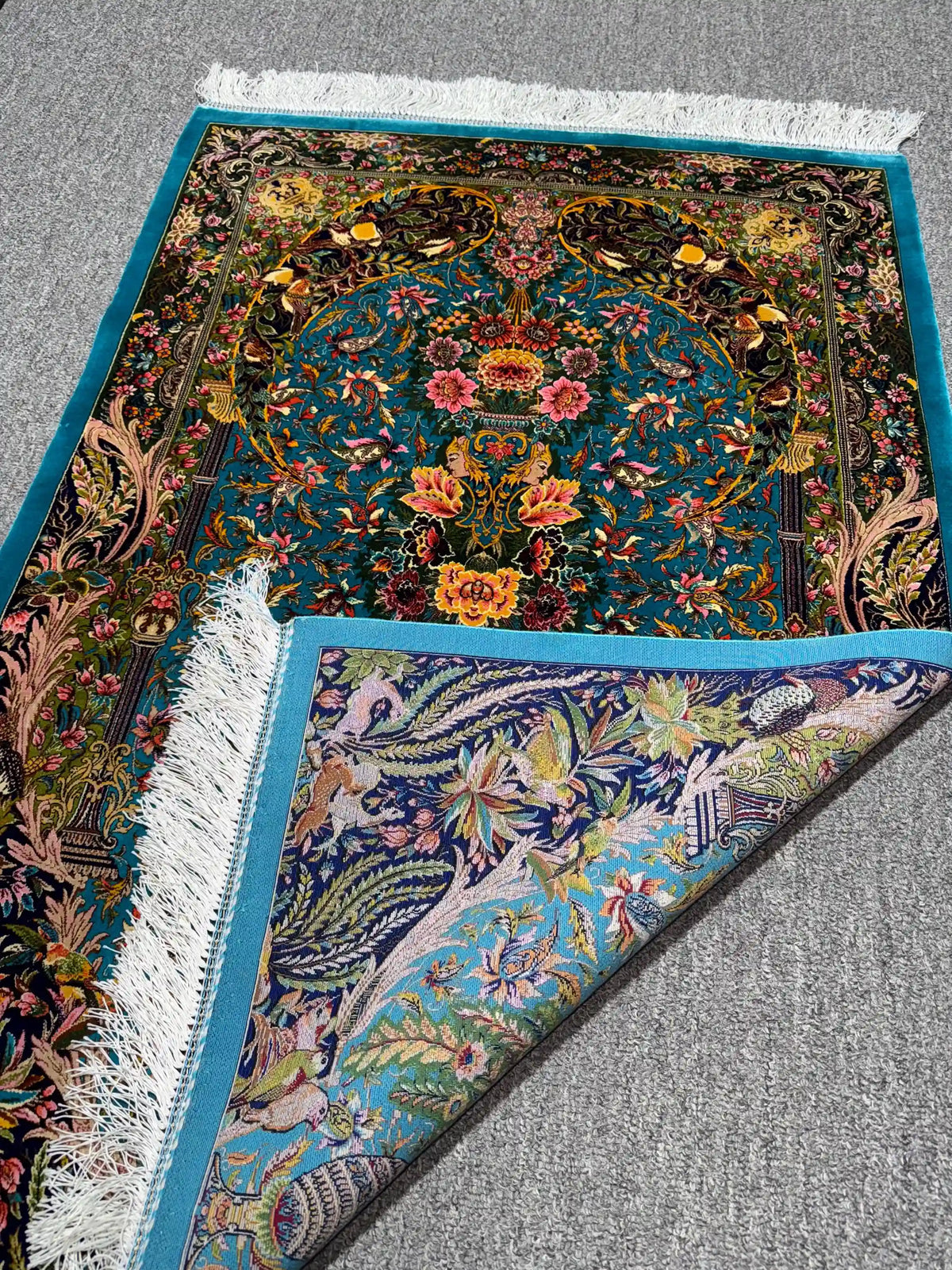 5x4 Rug 2.5x4 ft Handmade Persian Silk Rug – Floral & Bird Wool Carpet – weirugs