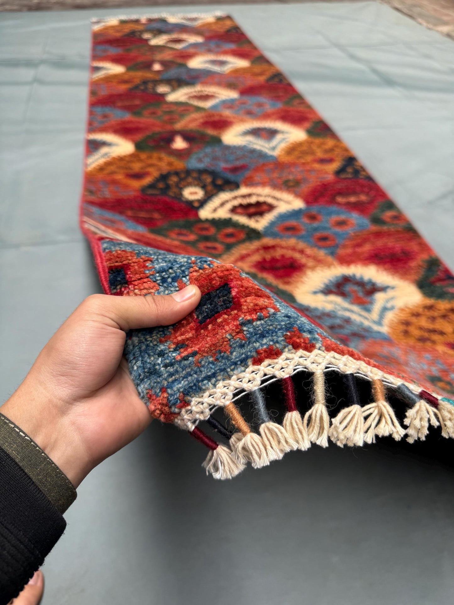 3x10 Colorful Bohemian Runner Rug– Handmade Wool rug with Geometric Patterns,Handwoven Tribal Runner Rug–Multicolor Wool Carpet for Hallways