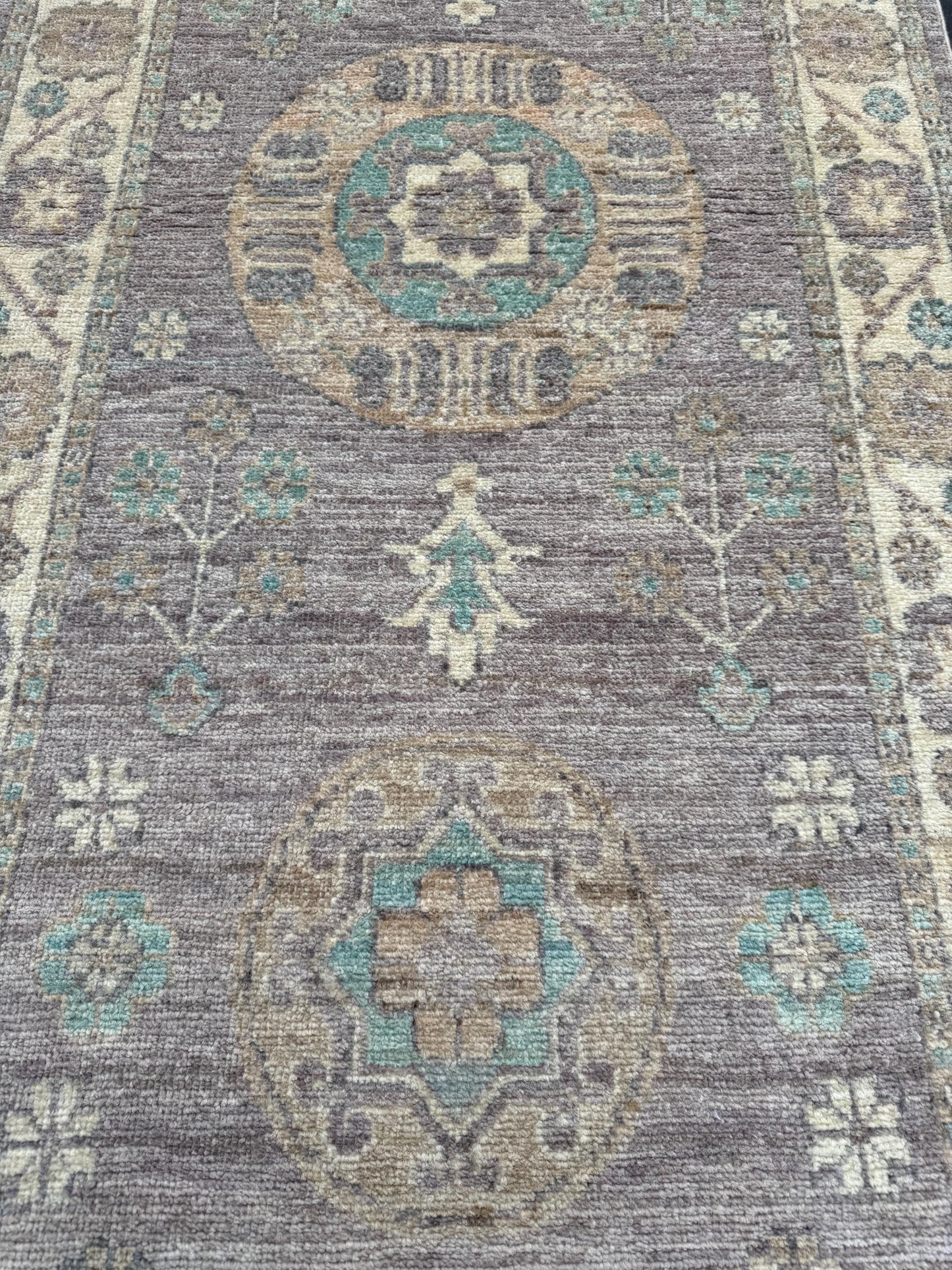3x13 Handmade Oushak Runner Rug - Elegant Turkish Wool Hallway Carpet in Pastel Tones,Pastel Toned Khotan Runner rug,13 ft Soft runner rug