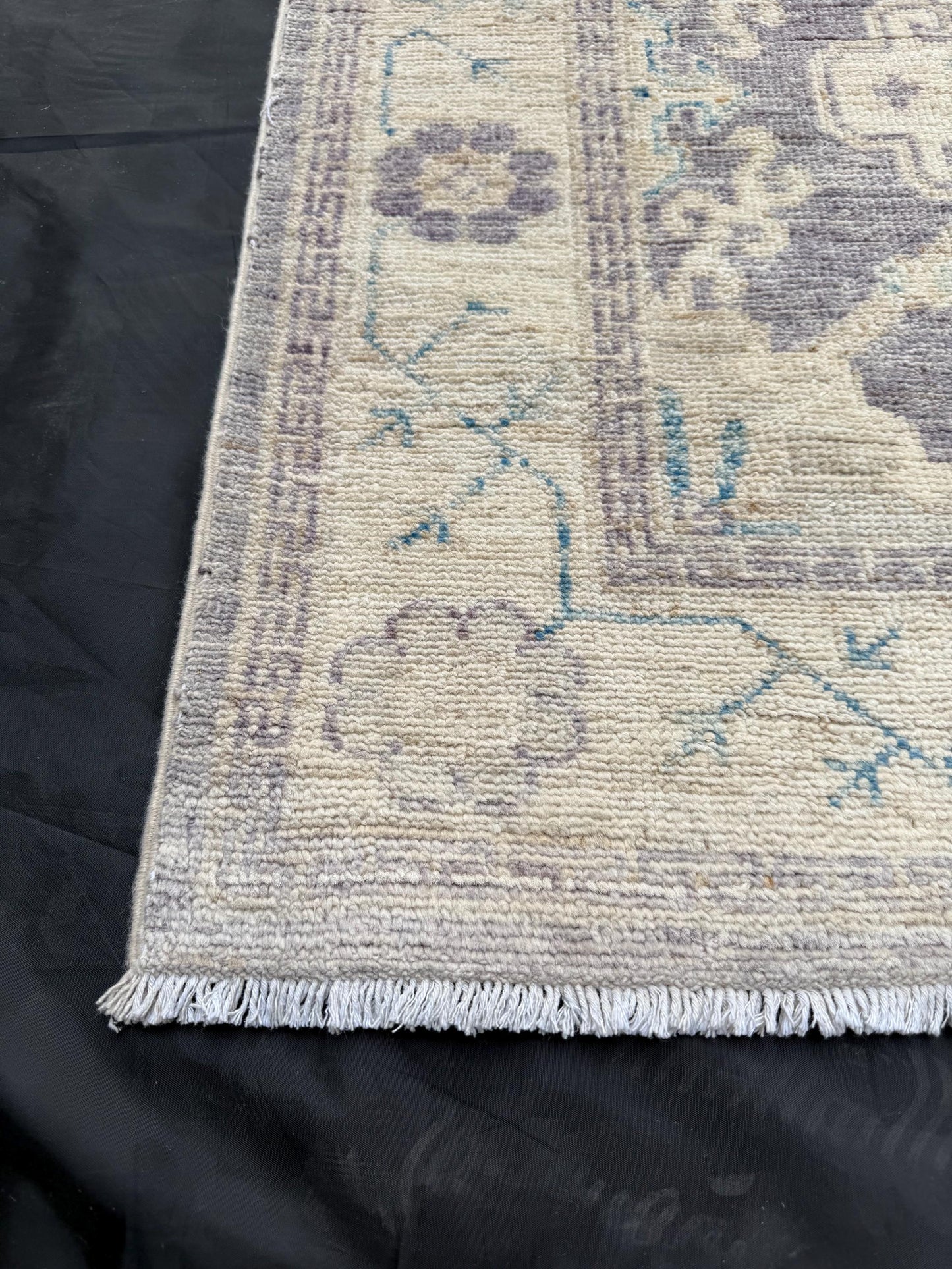 14 ft Extra long Handmade Oushak Runner Rug -Rustic Turkish Oushak runner,,Soft Blue Cream toned Runner rug.Soft Pastel Oushak Runner Rug.