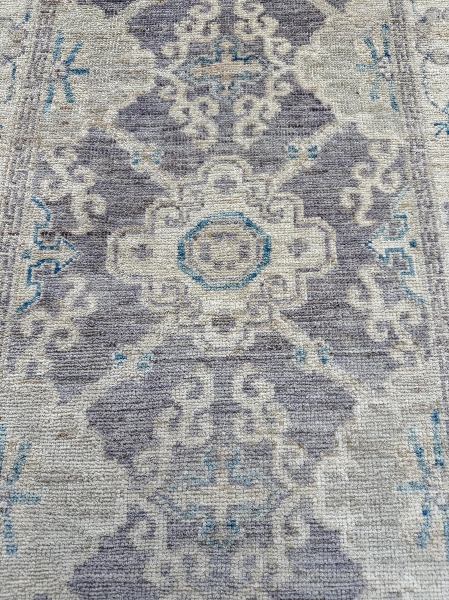 14 ft Extra long Handmade Oushak Runner Rug -Rustic Turkish Oushak runner,,Soft Blue Cream toned Runner rug.Soft Pastel Oushak Runner Rug.