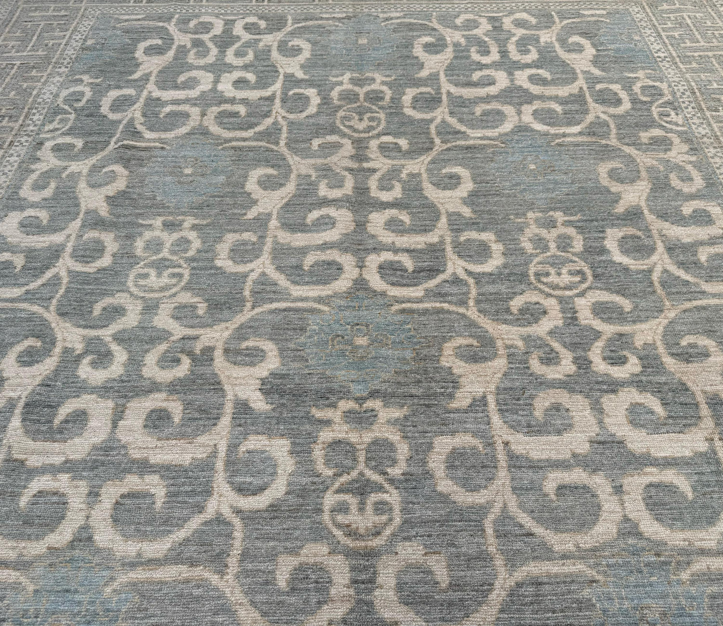 Unique Modern Handmade Blue Khotan Area Rug,Large Neutral Khotan Rug,Turkish Pastel Blue Cream Beige Living room rug,9x12 Living room rug.