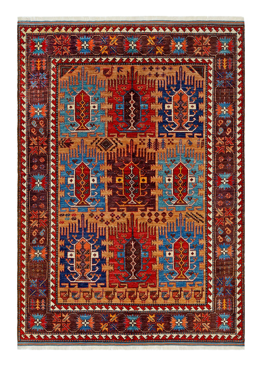 Handmade Wool Abshar Rug 5 x 8 ft - Geometric Tribal Design - Authentic Hand-Knotted Vintage Carpet - Luxury Living Room & Home Decor