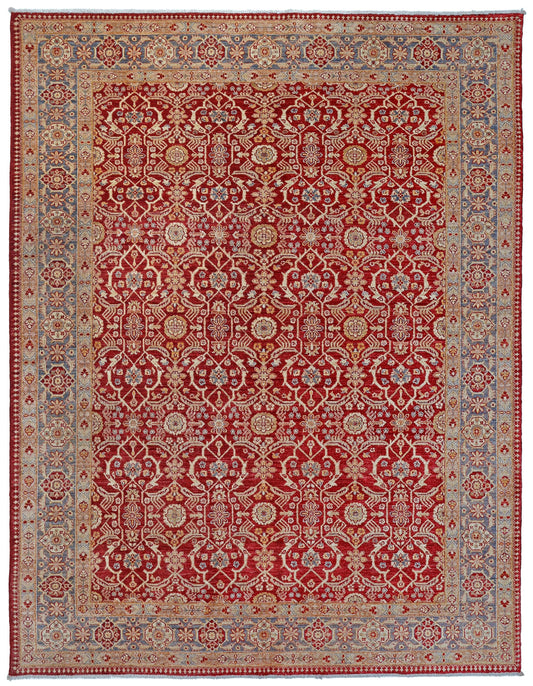 Hand-Knotted Persian Rug 5.7x7.2 ft – Luxurious Red & Blue Floral Wool Carpet – Traditional Oriental Area Rug for Home and Office