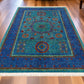 Hand-Knotted Persian Wool Rug 5.6x7.3 ft – Luxurious Blue & Gold Medallion Carpet – Traditional Oriental Wool Area Rug for Home , Office