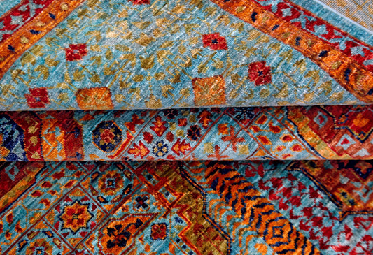 Hand-Knotted Persian Rug - 5.8x8.1 ft (247x179 cm) - Traditional Medallion Design in Turquoise & Red - 100% Wool Oriental Carpet