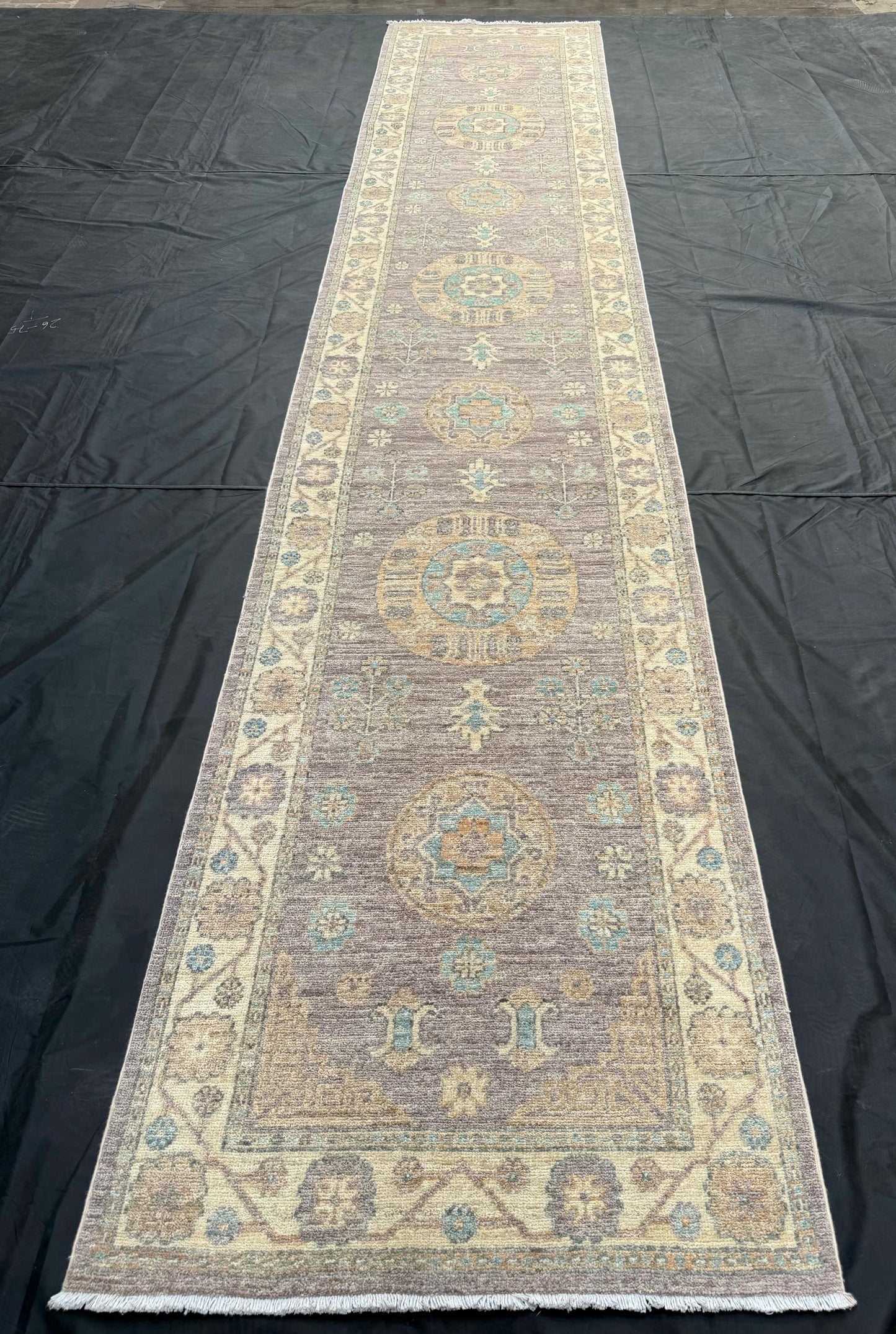 3x13 Handmade Oushak Runner Rug - Elegant Turkish Wool Hallway Carpet in Pastel Tones,Pastel Toned Khotan Runner rug,13 ft Soft runner rug