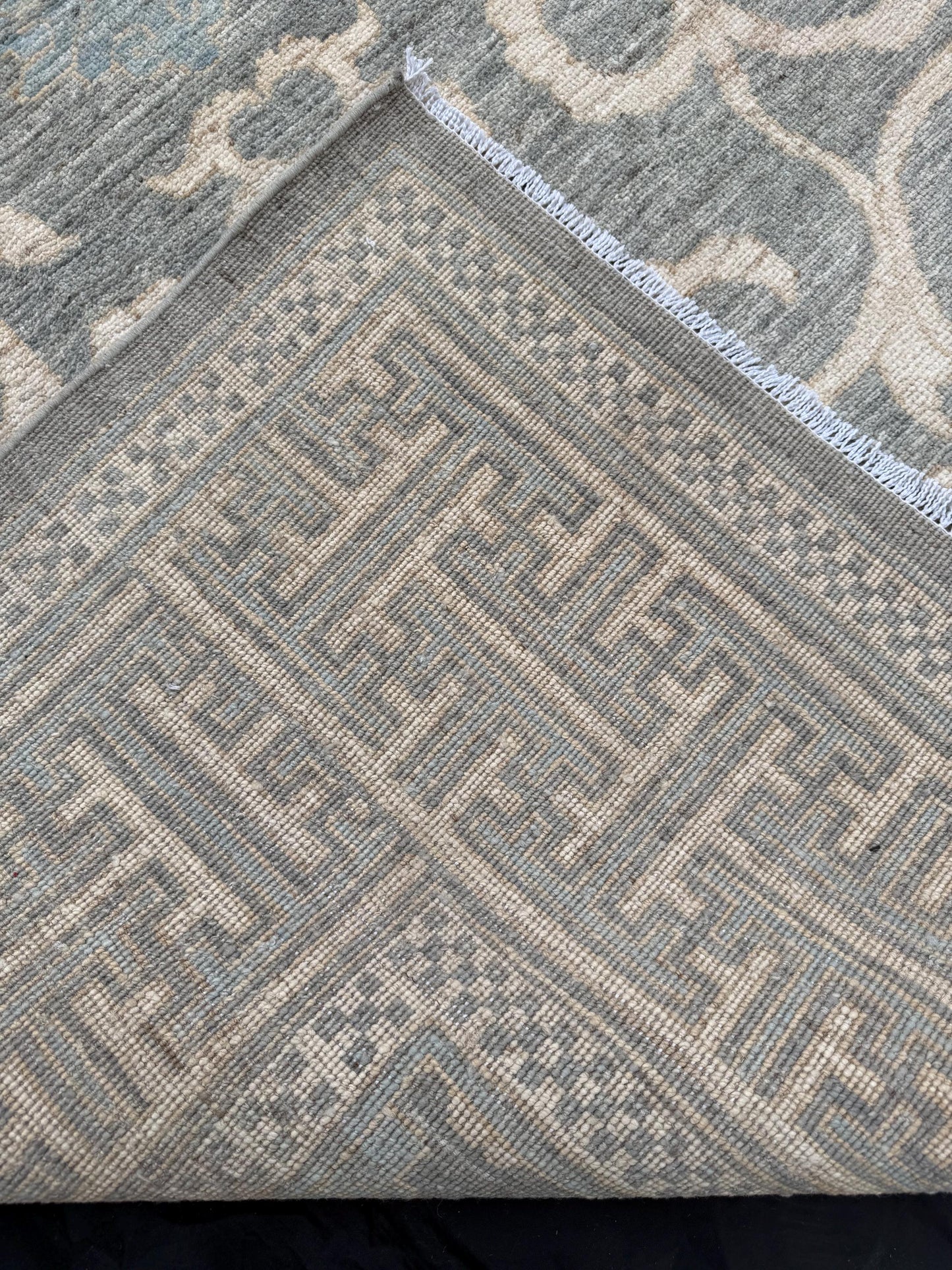 Unique Modern Handmade Blue Khotan Area Rug,Large Neutral Khotan Rug,Turkish Pastel Blue Cream Beige Living room rug,9x12 Living room rug.