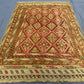 2.10 x 3.11 ft Handwoven Afghan Turkish Rug - Vintage Wool Tribal Carpet - Gold, Red & Green Geometric Oriental Rug