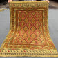 2.10 x 3.11 ft Handwoven Afghan Turkish Rug - Vintage Wool Tribal Carpet - Gold, Red & Green Geometric Oriental Rug