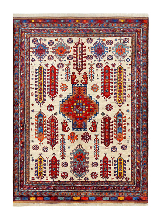 Handmade 7x10 ft Wool Area Rug-Vintage Tribal Design Abshar Carpet-Authentic Handwoven Oriental Rug for Living Room,Boho & Rustic Home Decor
