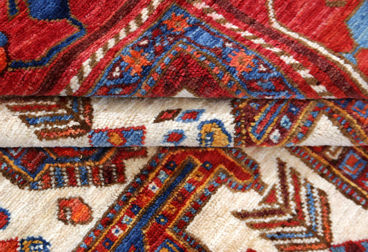 Handwoven Persian Abshar 8x10 ft Tribal Rug – Authentic Wool Carpet with Elephant Footprint Motif – Vintage Red & Ivory Oriental Area Rug