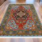 Handwoven Persian Wool Silk Rug 6.5x9.3 ft – Blue, Red & Gold Medallion Carpet – Luxury Oriental Wool Rug for Living Room , Home Decor