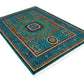 Handwoven Persian Wool Silk Rug 5.6x7.8 ft – Intricate Turquoise & Gold Medallion Carpet – Luxury Oriental Wool Rug for Elegant Interiors