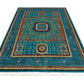 Handwoven Persian Wool Silk Rug 5.6x7.8 ft – Intricate Turquoise & Gold Medallion Carpet – Luxury Oriental Wool Rug for Elegant Interiors