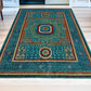 Handwoven Persian Wool Silk Rug 5.6x7.8 ft – Intricate Turquoise & Gold Medallion Carpet – Luxury Oriental Wool Rug for Elegant Interiors