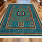 Handwoven Persian Wool Silk Rug 5.6x7.8 ft – Intricate Turquoise & Gold Medallion Carpet – Luxury Oriental Wool Rug for Elegant Interiors